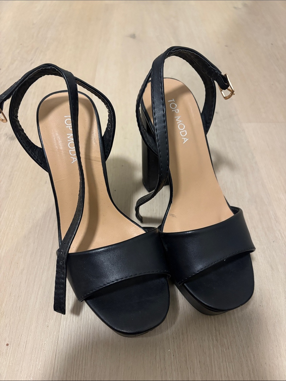 TOP Moda Black Open-Toe Ankle Strap Block Heels